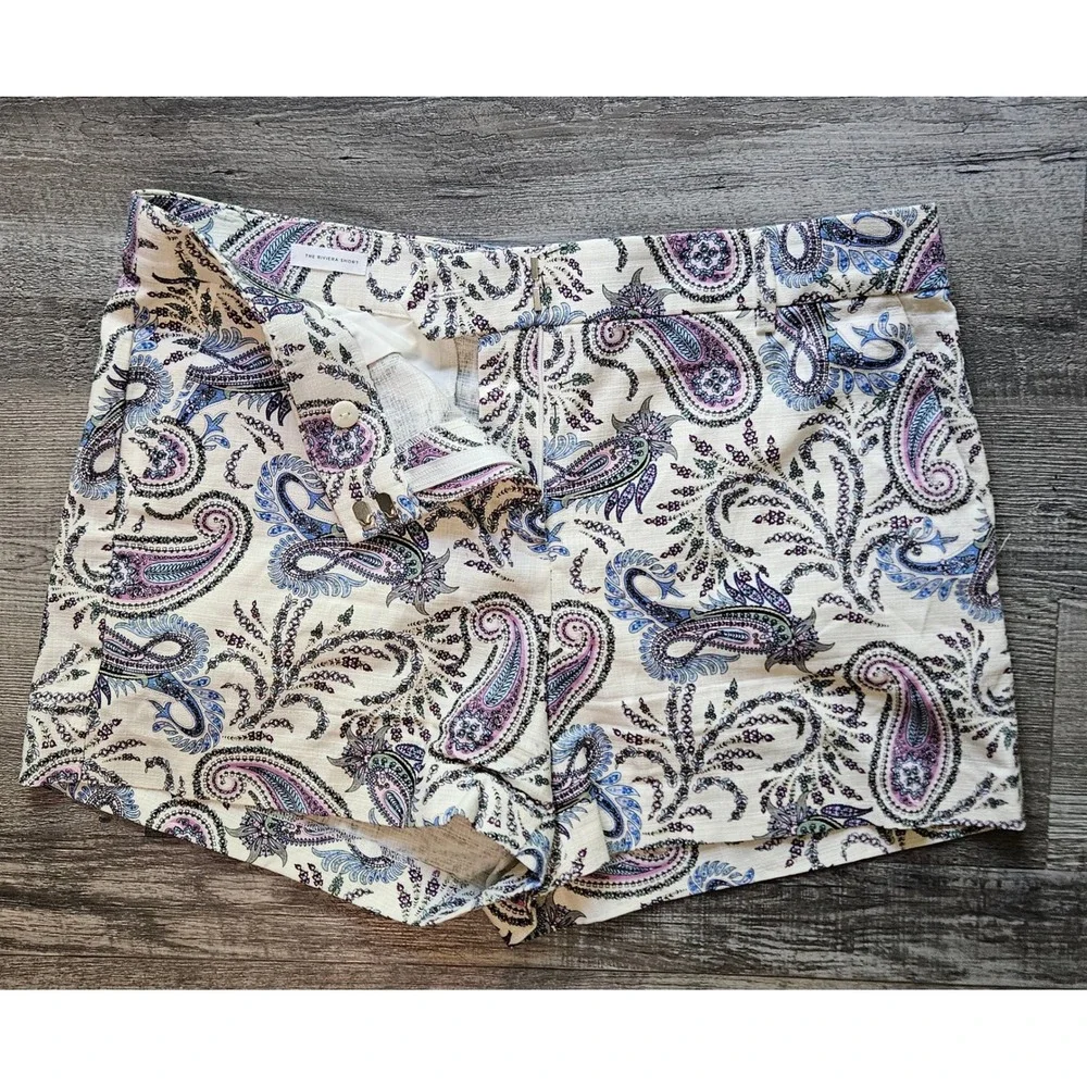 LOFT The Riviera Short Size 10 Paisley Print Blue Purple Cotton Blend Mid Rise